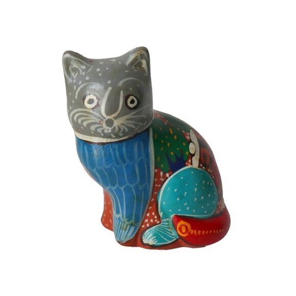 3 Vintage Tonala Cat Figurines Bank Folk Art Mexican Pottery Hand Painted - Picture 7 of 10